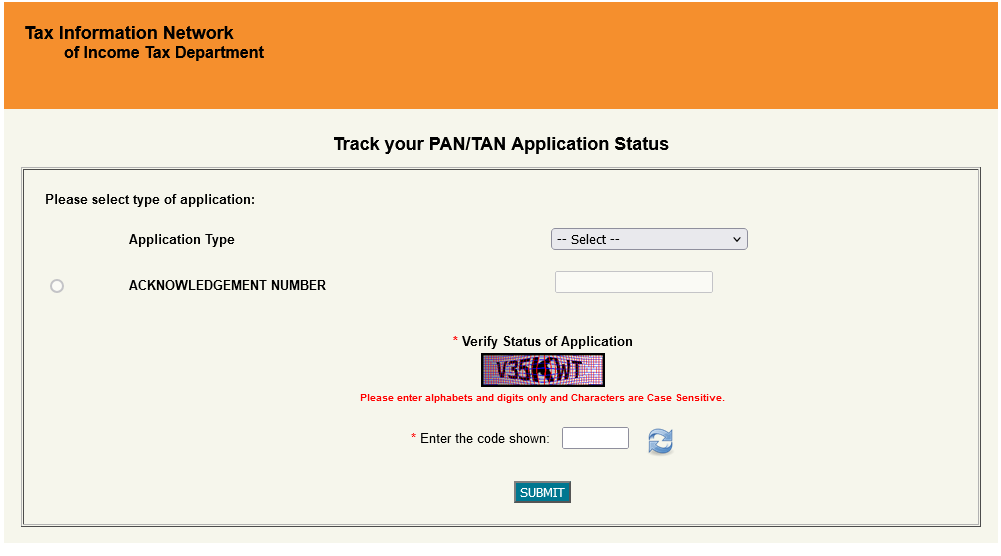 Status Track search for PAN TAN - PM SCHEMES